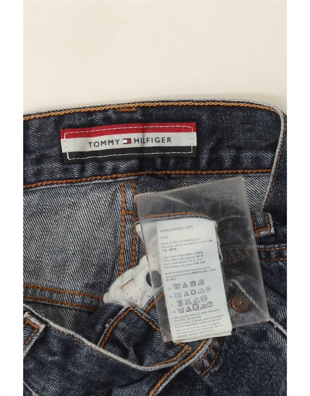 Jeans retos masculinos Tommy Hilfiger W32 L30 algodão azul