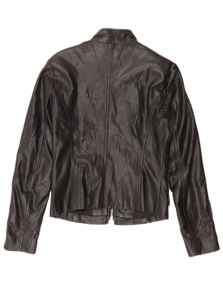 Jaqueta feminina de couro sintético Benetton UK 8 poliéster preto pequeno