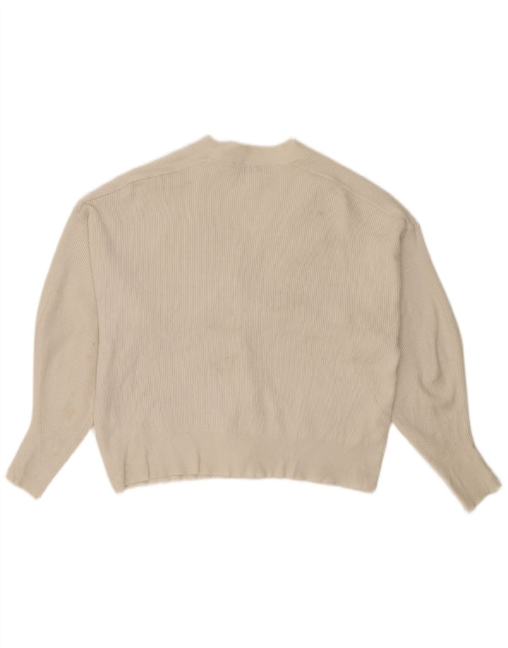 Zara Suéter cardigã feminino oversized Reino Unido 16 grande viscose esbranquiçada