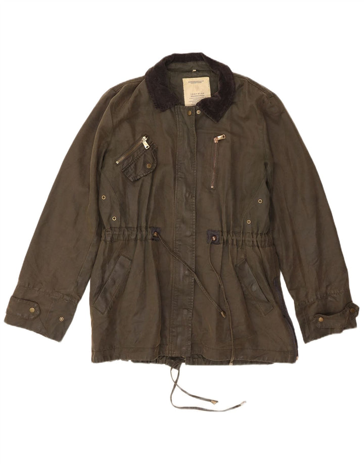 Jaqueta utilitária feminina Zara Trafaluc UK 12 algodão cáqui médio