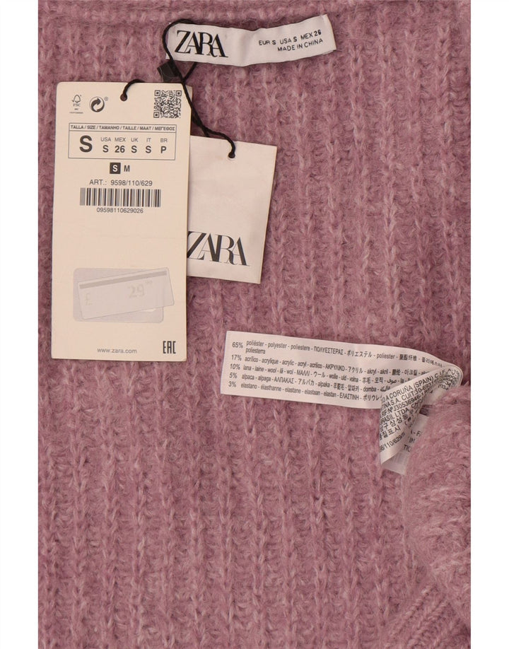Zara Suéter Cardigan Oversized Feminino Reino Unido 10 Pequeno Poliéster Rosa