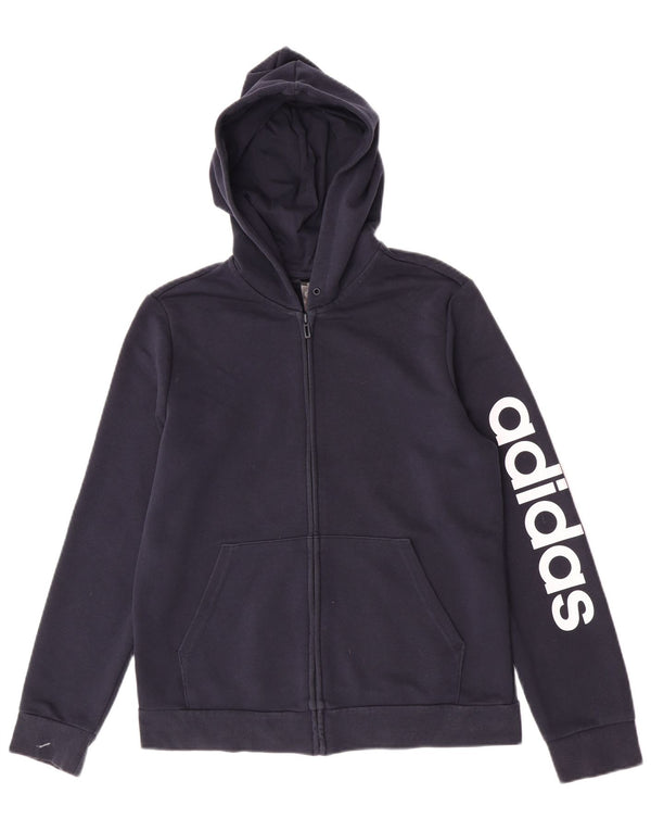 Suéter Adidas feminino com capuz com zíper gráfico UK 16/18 grande azul marinho esportivo