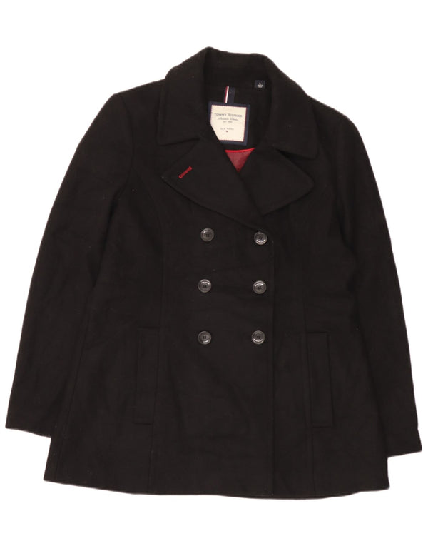 Tommy Hilfiger Pea Coat Feminino Reino Unido 16 Grande Lã Preta
