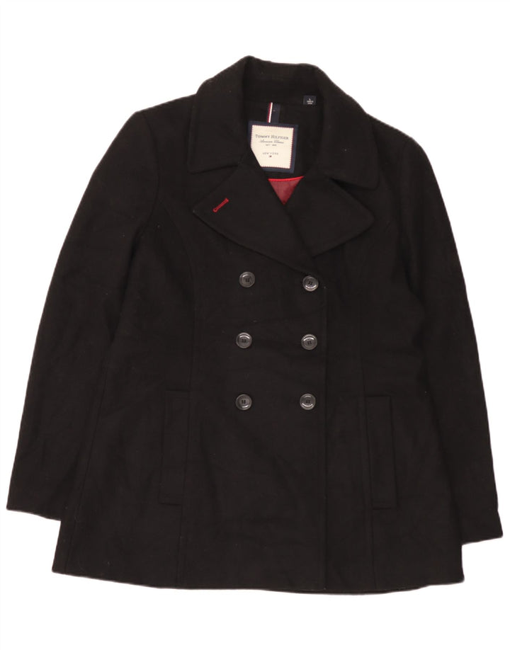 Tommy Hilfiger Pea Coat Feminino Reino Unido 16 Grande Lã Preta