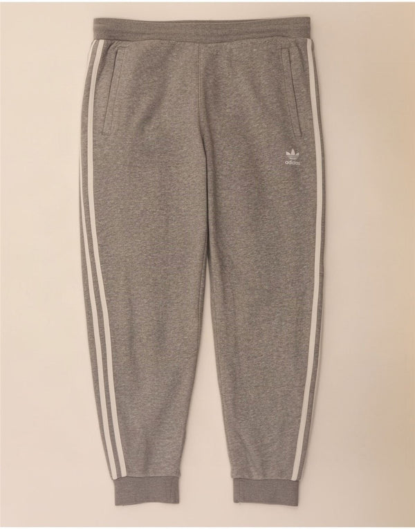 Calça de treino feminina Adidas Joggers UK 14 grande cinza manchado de algodão