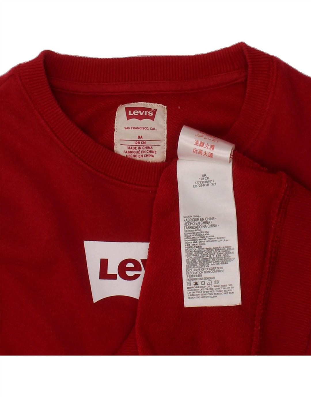 LEVI'S Boys Graphic Sweatshirt Jumper 7-8 Years Red Cotton Vintage Levi's and Second-Hand Levi's from Messina Hembry 
