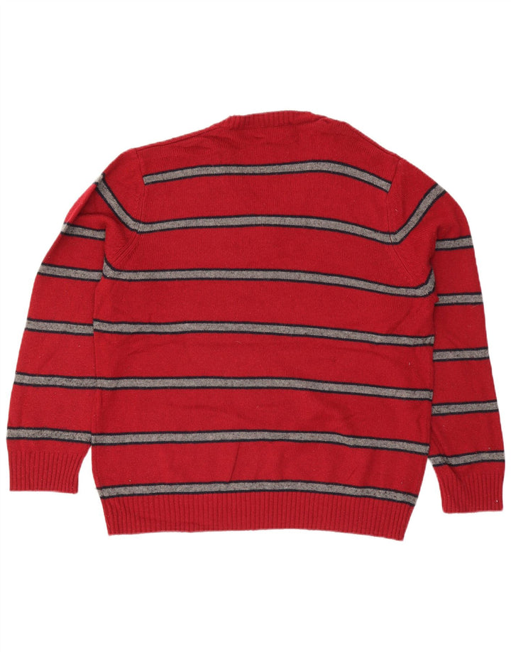 Suéter masculino Marks & Spencer Blue Harbor com decote em V grande listrado vermelho