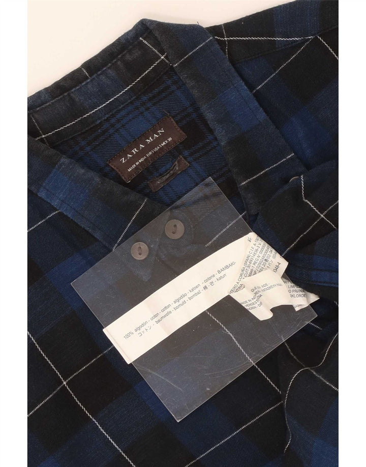 Camisa masculina de flanela Zara pequena algodão xadrez azul marinho