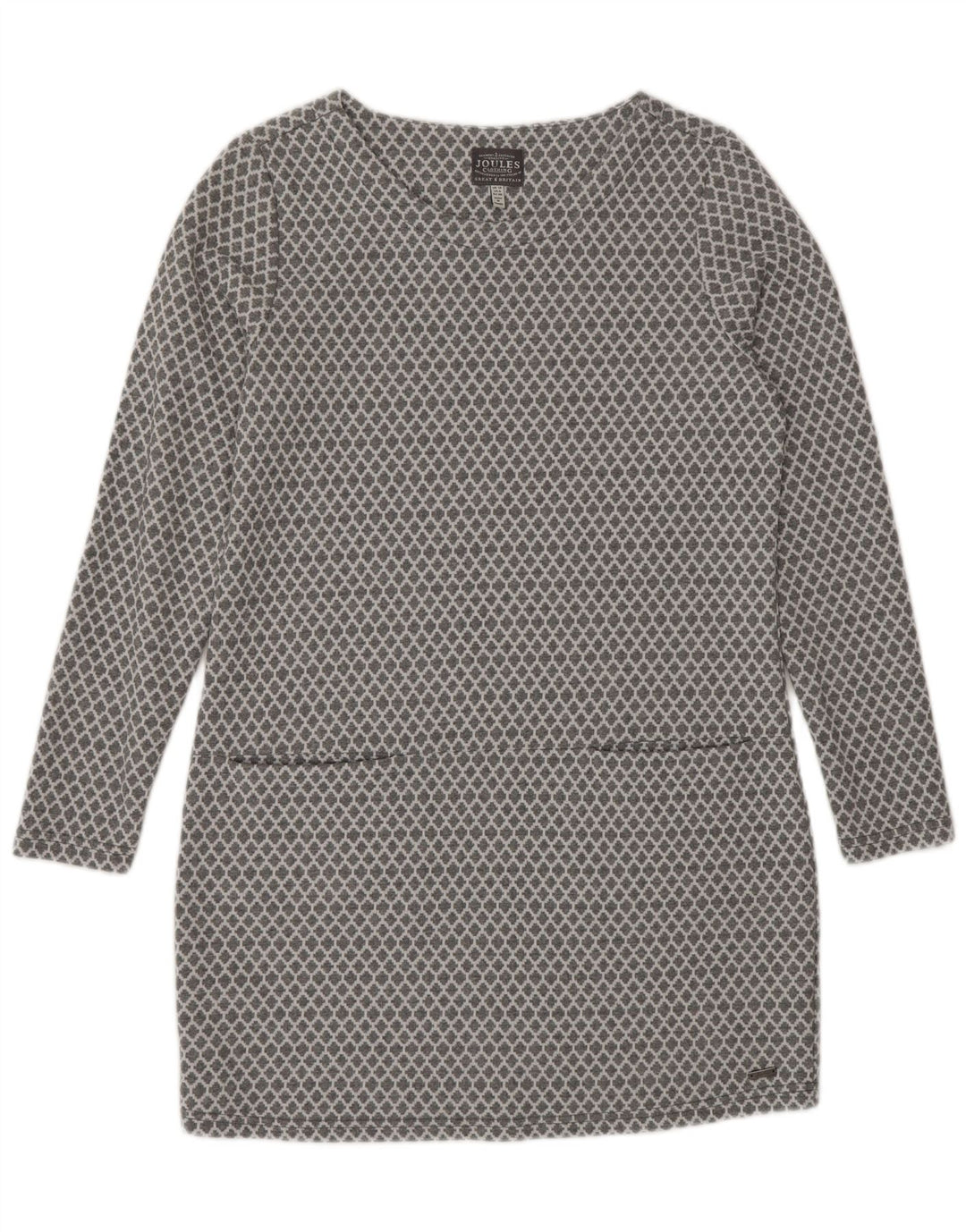 Vestido básico feminino Joules de manga comprida Reino Unido 10 algodão geométrico cinza pequeno