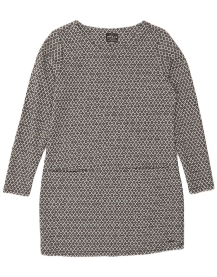 Vestido básico feminino Joules de manga comprida Reino Unido 10 algodão geométrico cinza pequeno