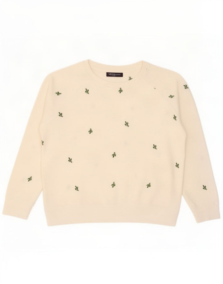 Suéter feminino Marks & Spencer com padrão abstrato Reino Unido 16 grande branco