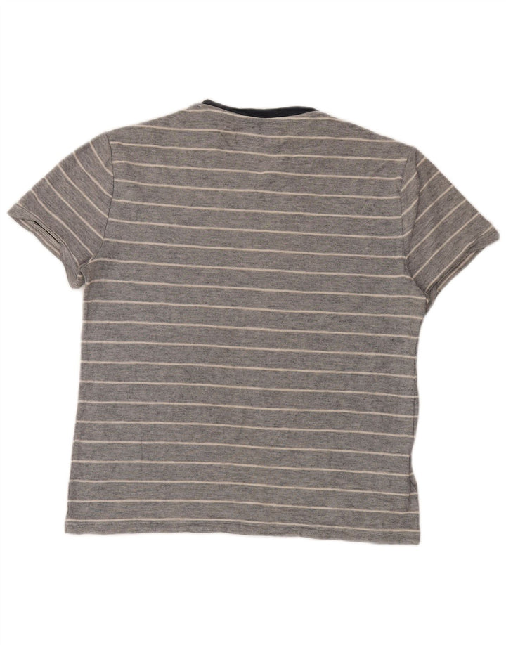 Camiseta masculina Penguin Top algodão listrado cinza médio
