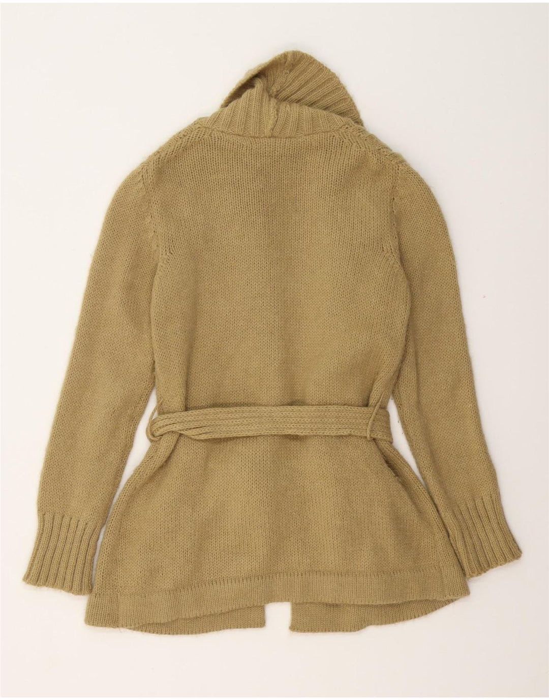 Suéter cardigã feminino VINTAGE Longline Reino Unido 14 médio bege