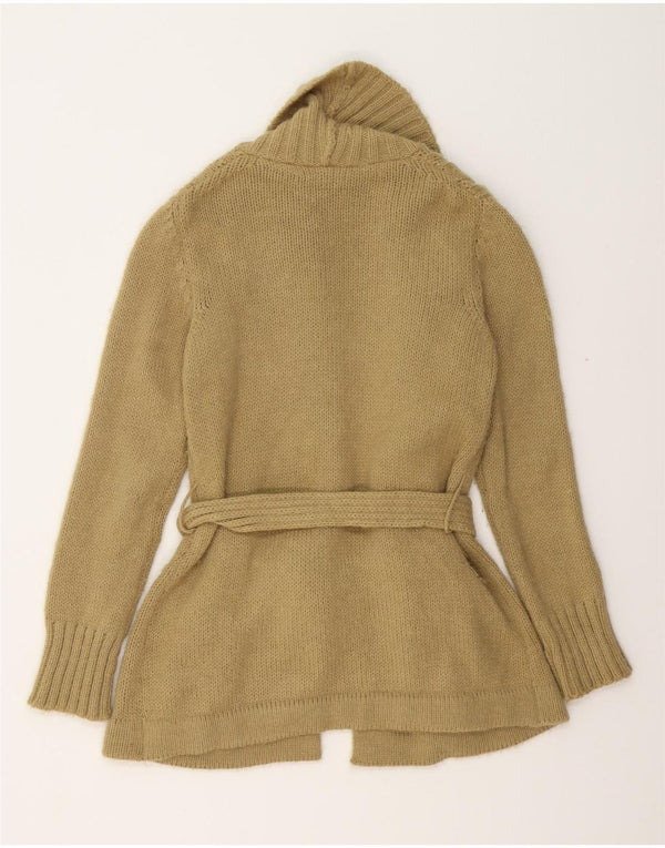 Suéter cardigã feminino VINTAGE Longline Reino Unido 14 médio bege