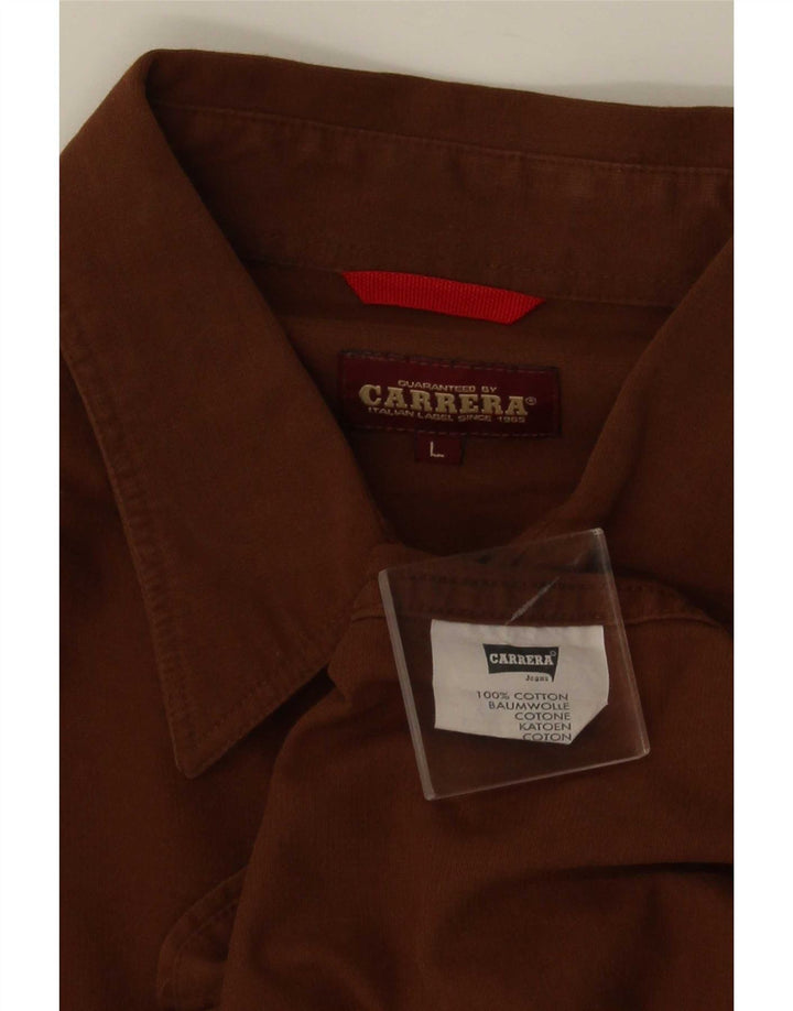 Camisa militar masculina Carrera grande algodão marrom