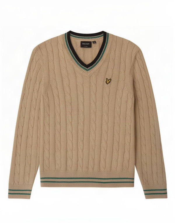 Suéter Lyle & Scott Boys com decote em V 10-11 anos bege colorblock