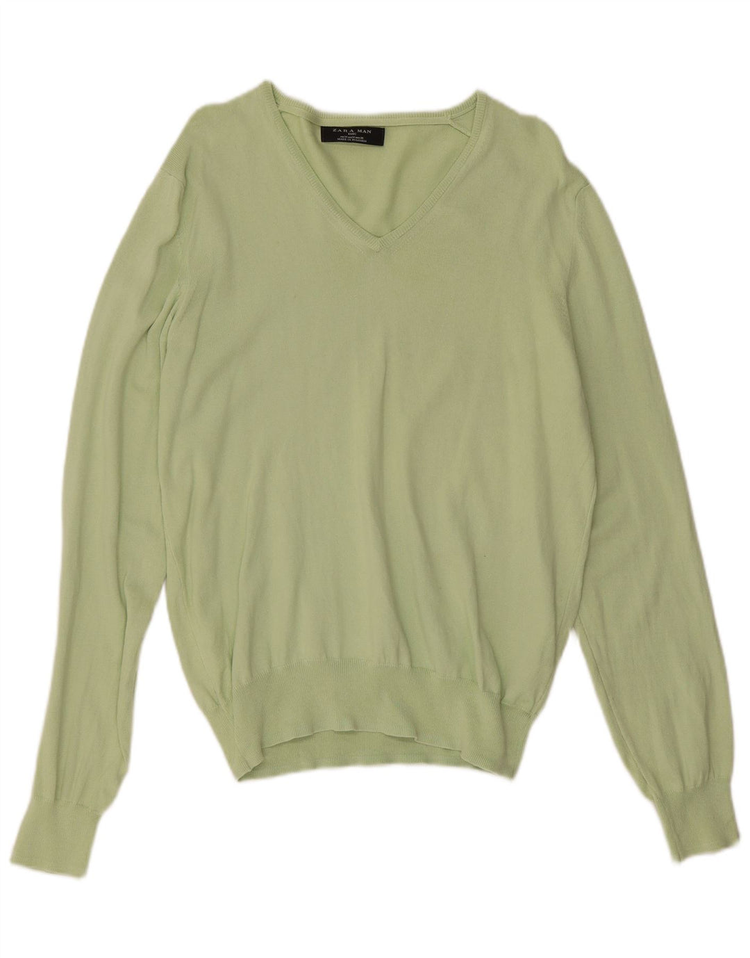 Zara Suéter masculino com gola V e algodão verde médio