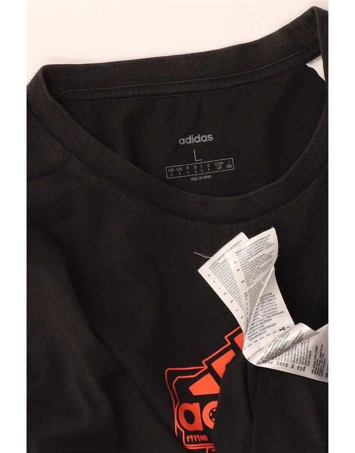 Adidas Mens Graphic Top Manga Longa Grande Algodão Preto