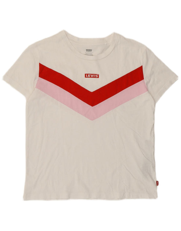 Camiseta feminina Levi's Crop Loose Fit gráfica UK 6 XS branco colorblock