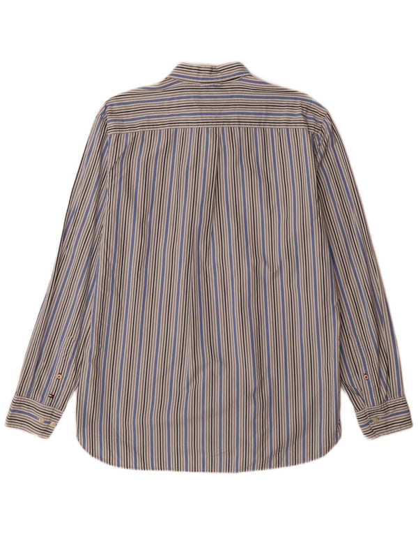 Camisa masculina Tommy Hilfiger de algodão listrado azul médio