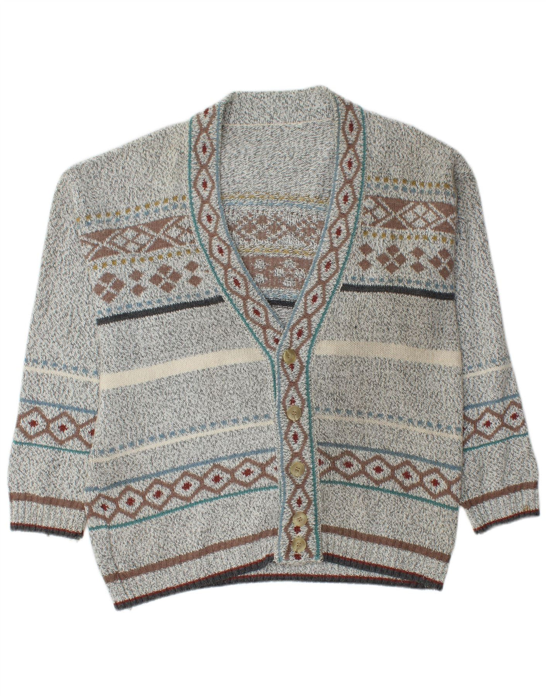 Suéter cardigã masculino VINTAGE cinza médio Fair Isle