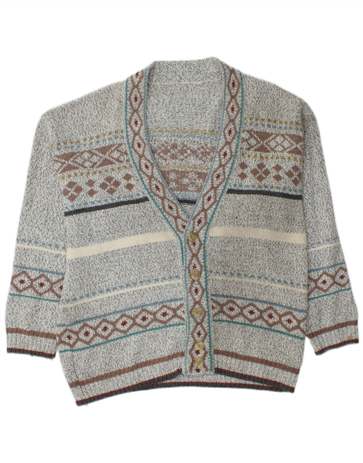 Suéter cardigã masculino VINTAGE cinza médio Fair Isle