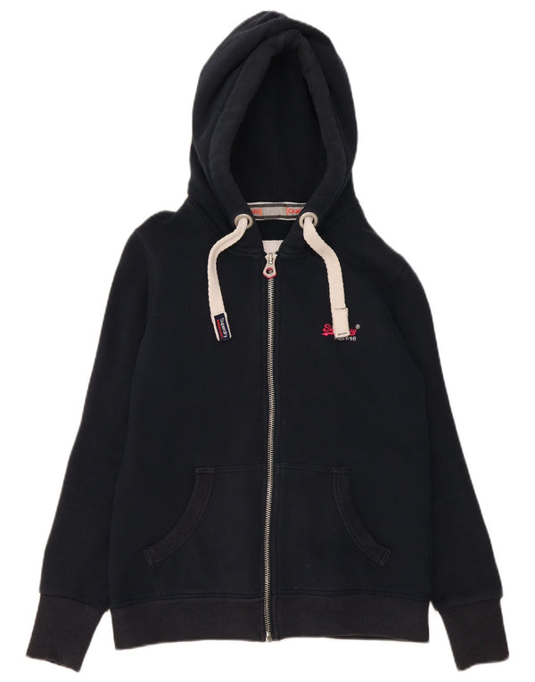 Suéter feminino Superdry com capuz e zíper Reino Unido 16 grande algodão azul marinho