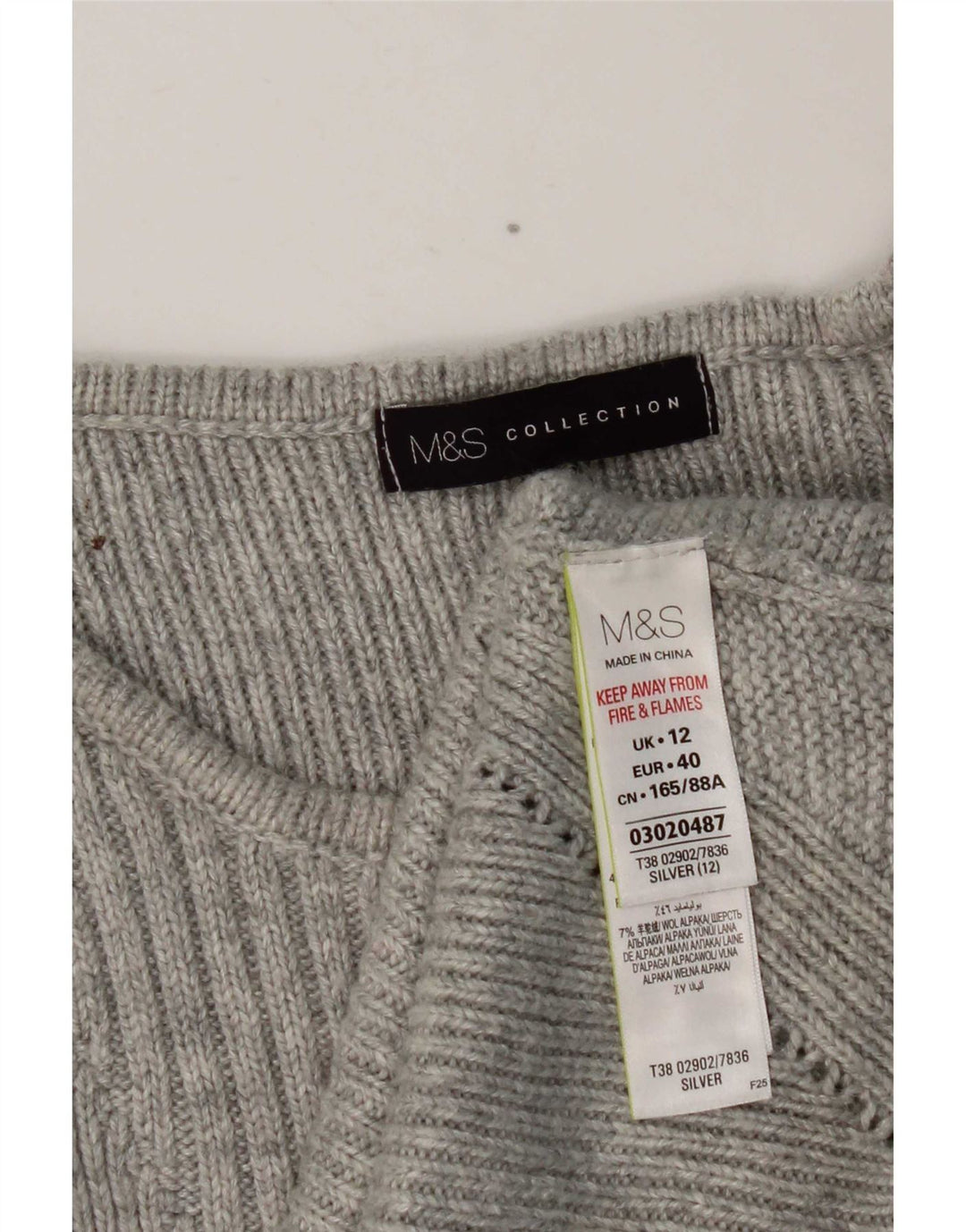 Suéter feminino Marks & Spencer com gola canoa Reino Unido 12 médio prateado