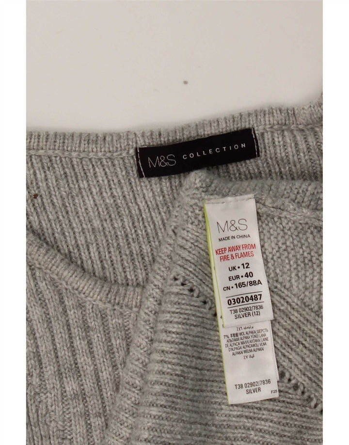 Suéter feminino Marks & Spencer com gola canoa Reino Unido 12 médio prateado