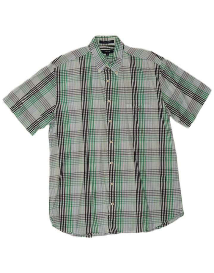 Camisa masculina Gant de manga curta com ajuste regular, algodão xadrez verde grande