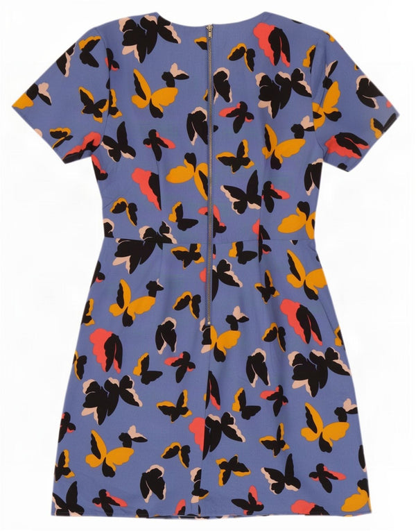 Oasis Womens A-Line Dress UK 10 Small Blue Polyester Butterfly