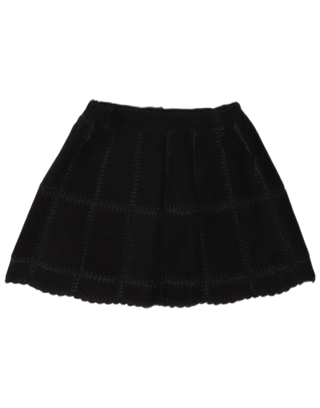 Minissaia feminina vintage de camurça W28 xadrez preto médio