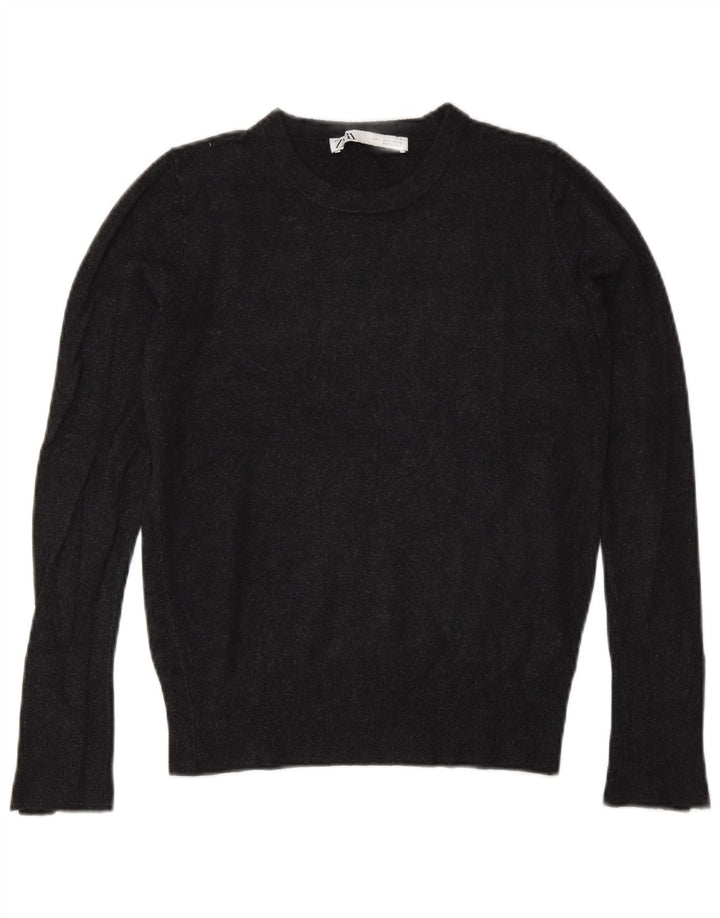Suéter Zara feminino com gola redonda, Reino Unido 10, pequeno, cinza, viscose