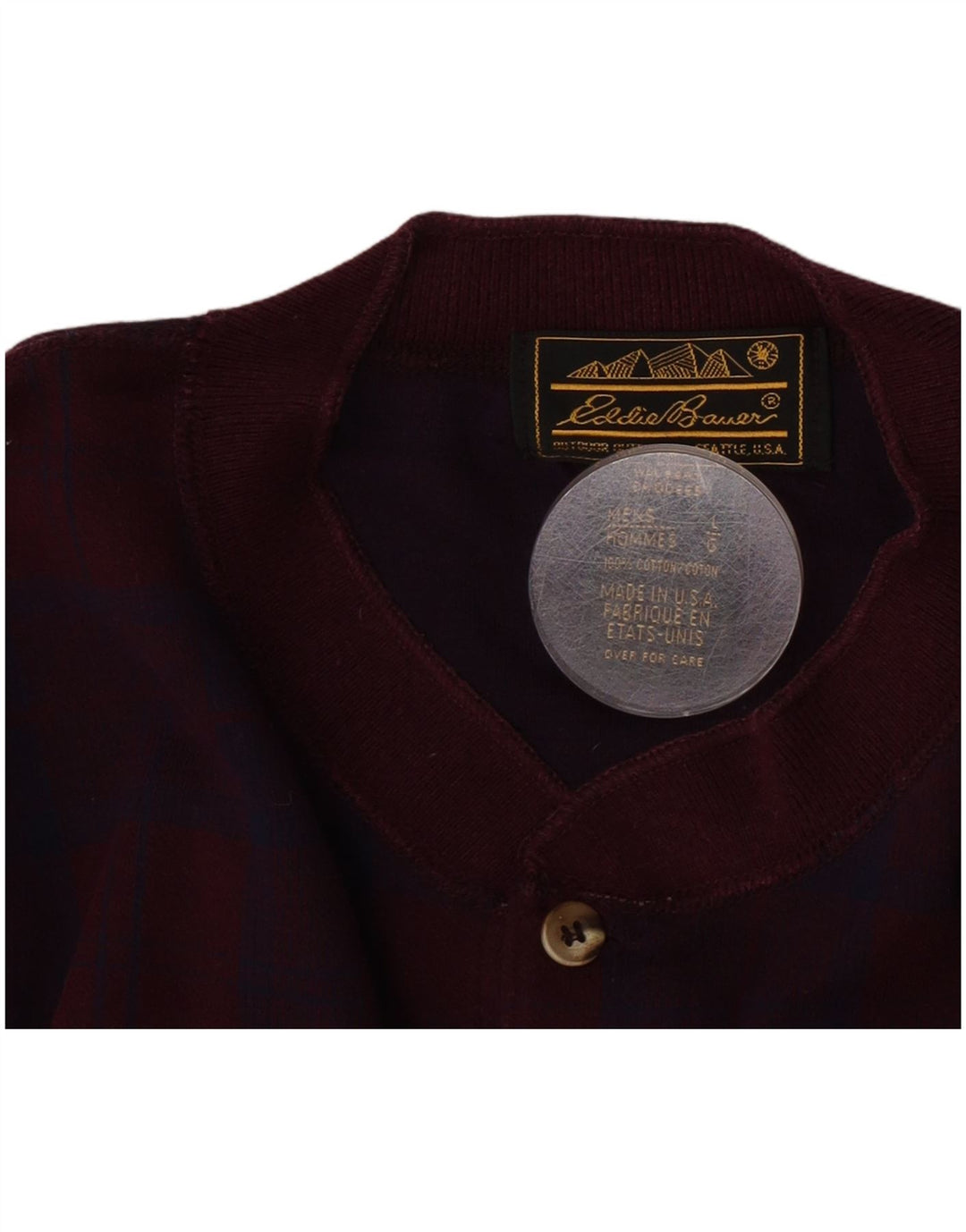 Eddie Bauer Top masculino de manga comprida grande algodão xadrez cor de vinho