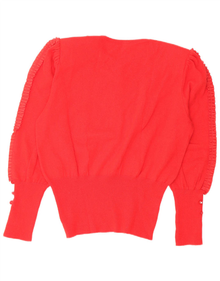 Suéter feminino vintage com gola redonda Reino Unido 14 lã vermelha média