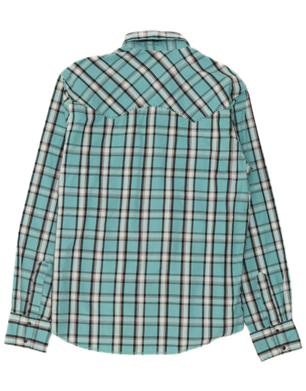 Wrangler Camisa masculina média turquesa xadrez algodão