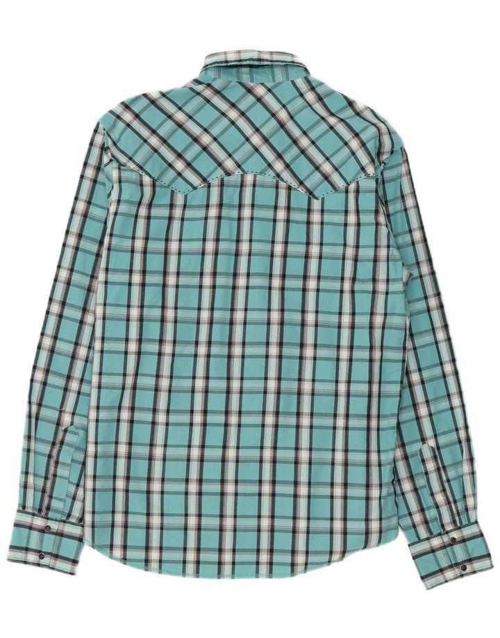 Wrangler Camisa masculina média turquesa xadrez algodão