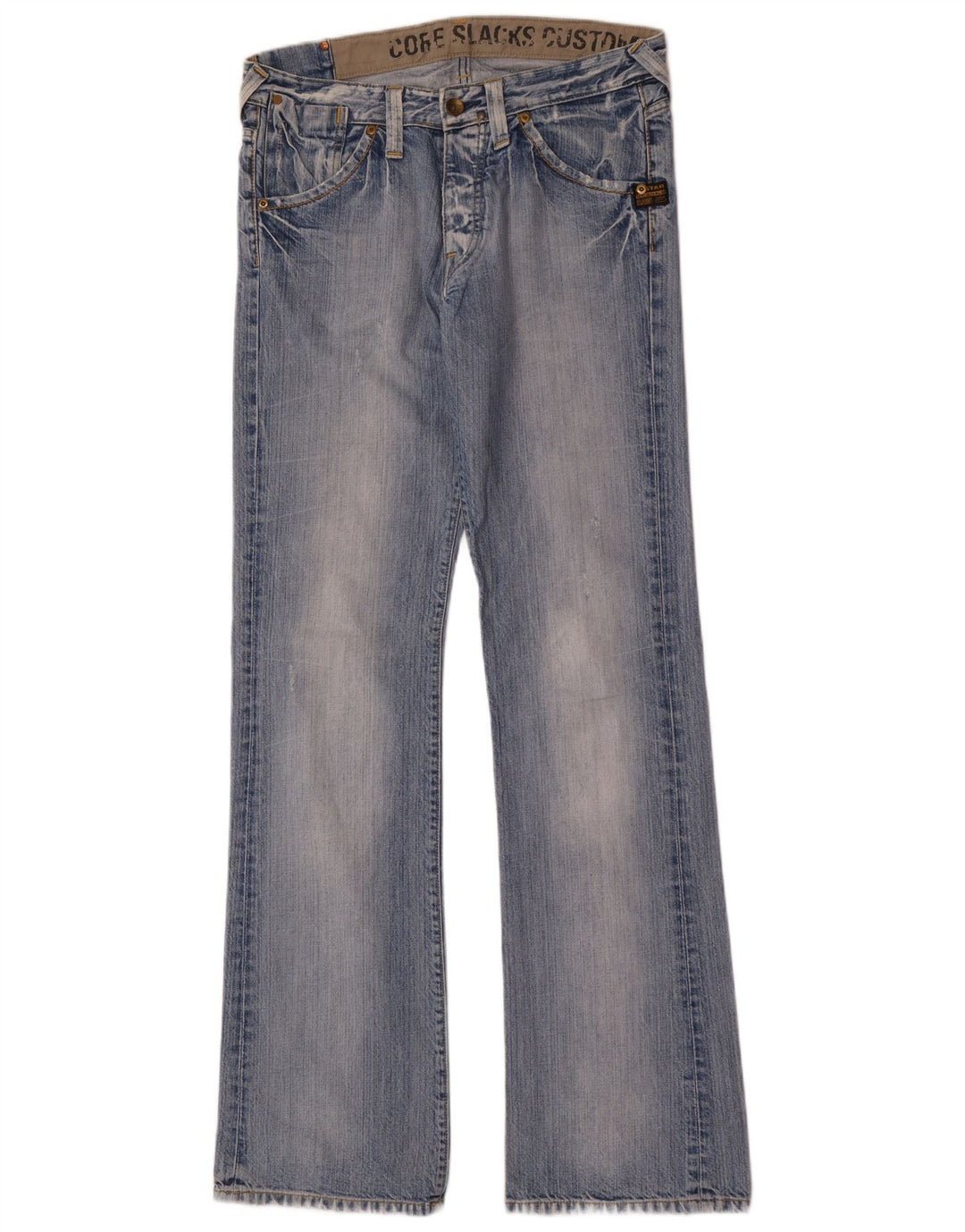 Calça jeans masculina G-Star desgastada com bootcut W32 L36 algodão azul