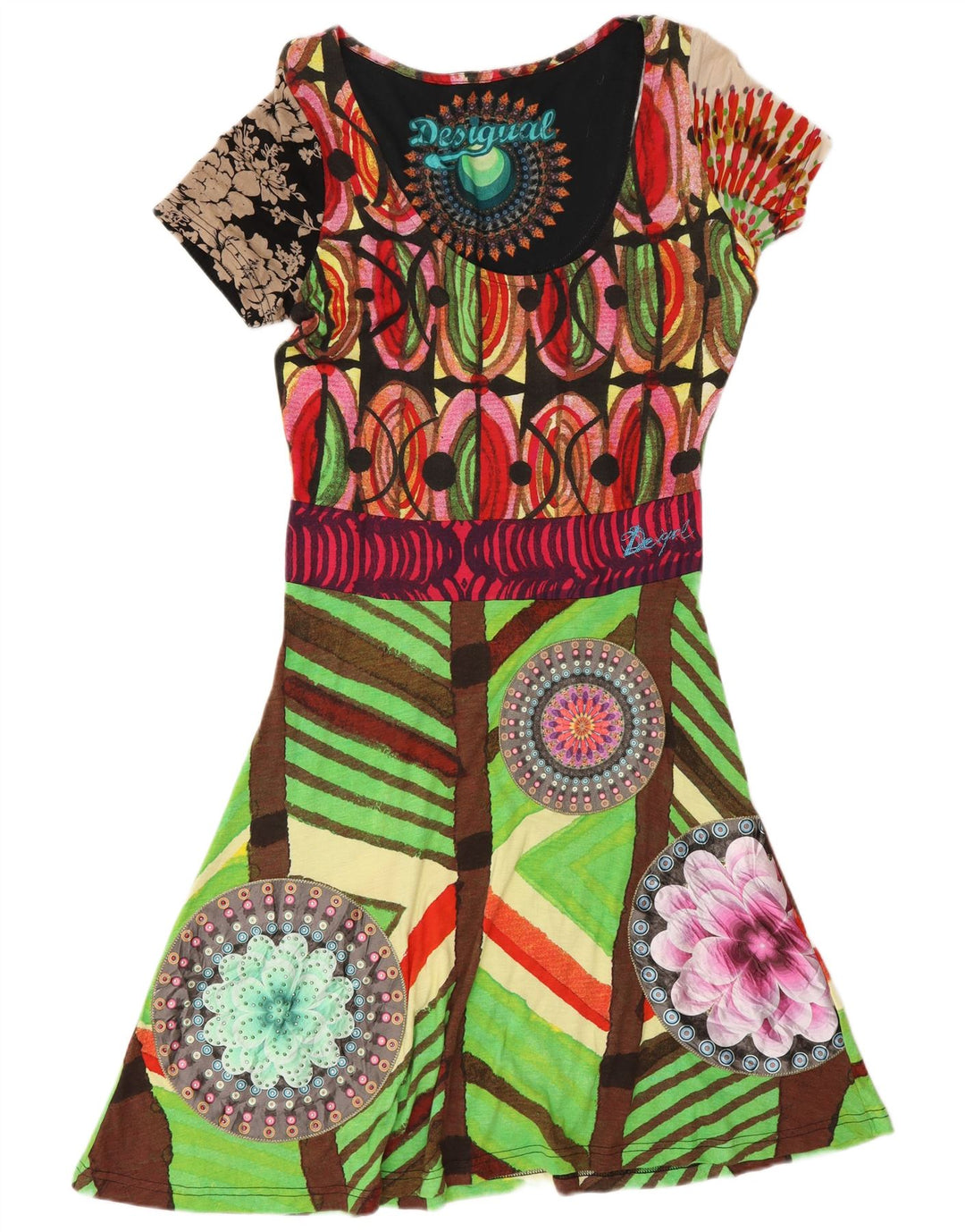Vestido feminino Desigual com estampa A-Line Reino Unido 14 grande multicolorido geométrico