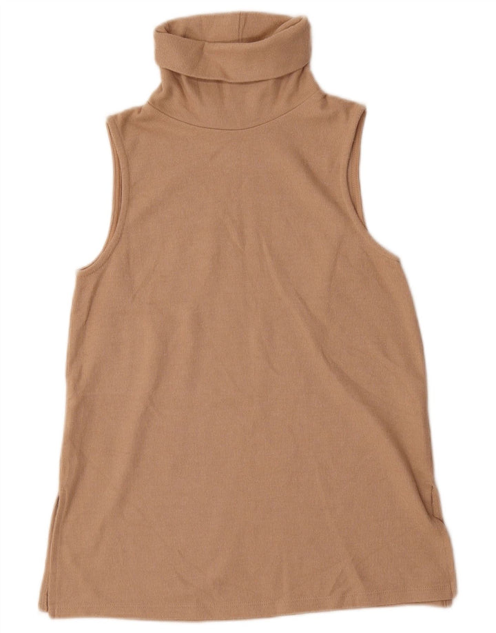 Colete feminino Marks & Spencer com gola redonda Reino Unido 10 pequeno poliéster bege
