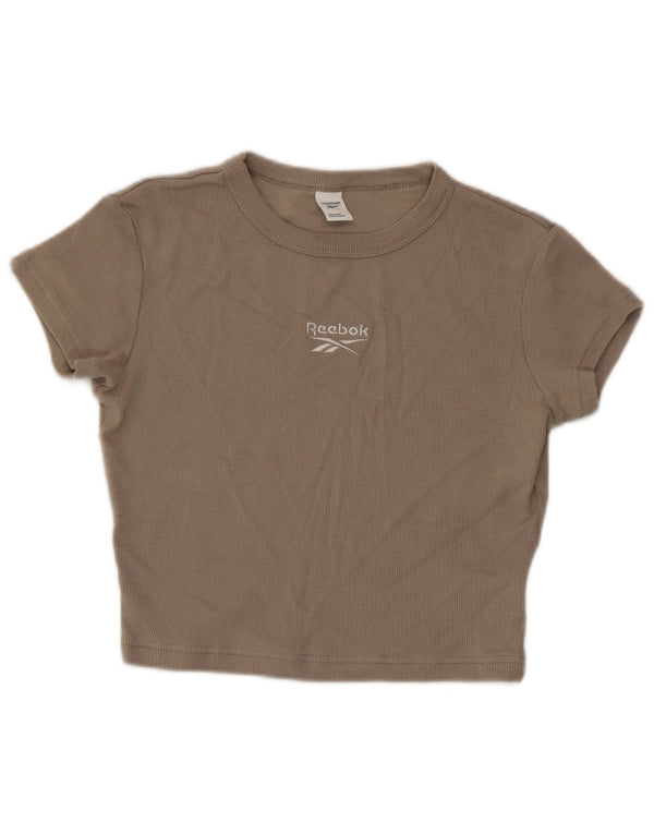 Camiseta feminina Reebok Crop Top UK 12/14 cinza médio algodão