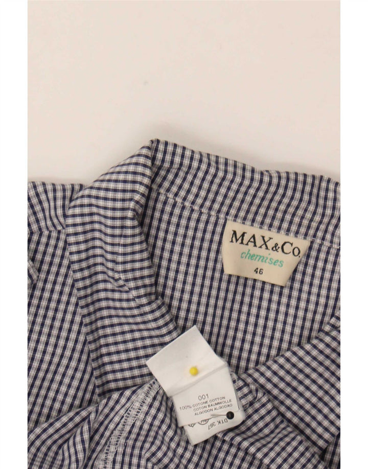 Camisa feminina Max & Co. IT 46 grande algodão xadrez azul marinho