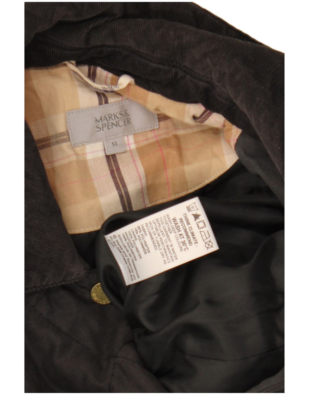 Jaqueta acolchoada feminina Marks & Spencer Reino Unido 14 grande poliéster preto