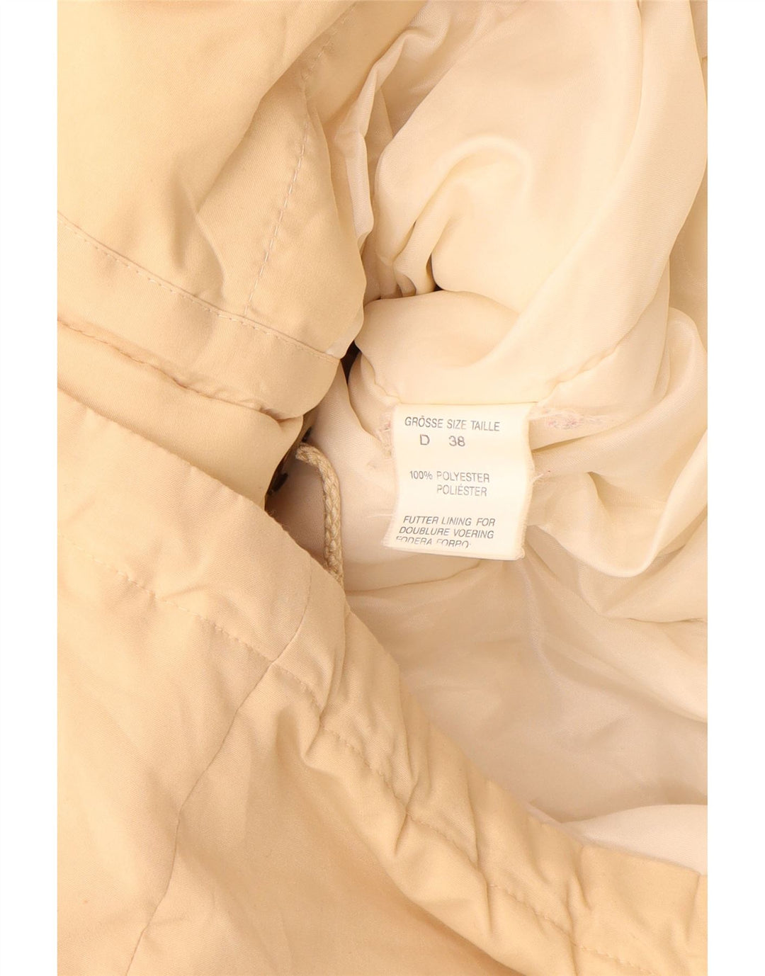 Casaco acolchoado com capuz feminino VINTAGE EU 38 poliéster bege médio