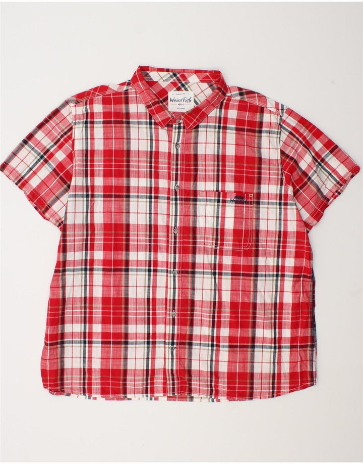Camisa masculina de manga curta Weird Fish 4XL algodão xadrez vermelho