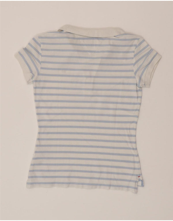 Camisa polo feminina TOMMY HILFIGER Reino Unido 6 XS algodão listrado azul