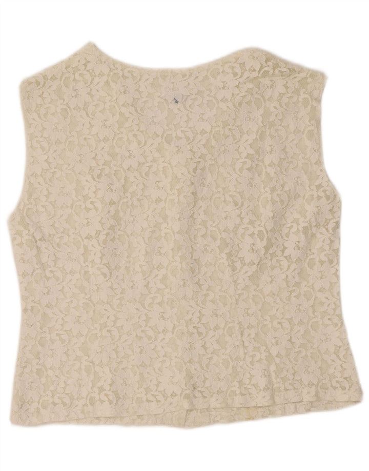 Blusa feminina VINTAGE cropped sem mangas IT 50 XL off white floral