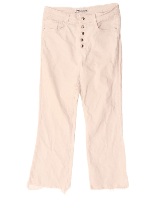 Zara Jeans feminino de perna larga pequeno W28 L27 algodão branco