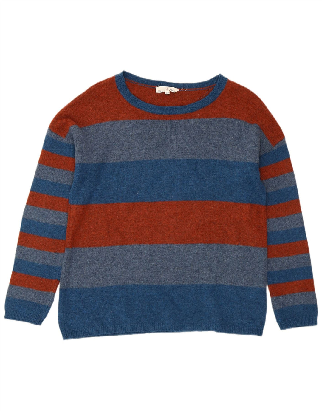 SEASALT CORNWALL Suéter feminino com gola canoa Reino Unido 10 listrado azul pequeno