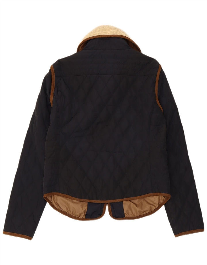Jaqueta acolchoada feminina Zara UK 14 grande poliéster azul marinho